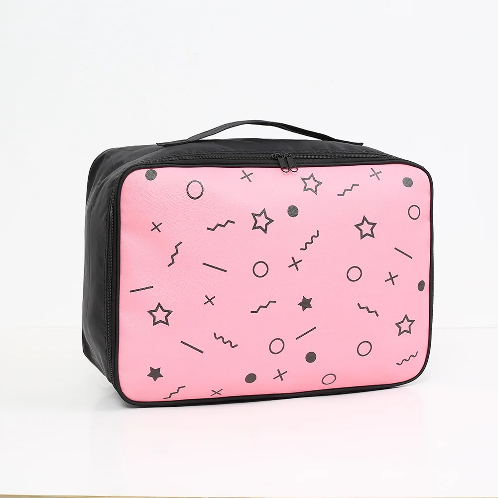 Pink geometric L RUPUTIN, дорожная мультяшная косметичка, большая емкость, чехлы для макияжа, портативный органайзер для ванной комнаты, сумки, водонепроницаемая косметичка - Цвет: Pink geometric L