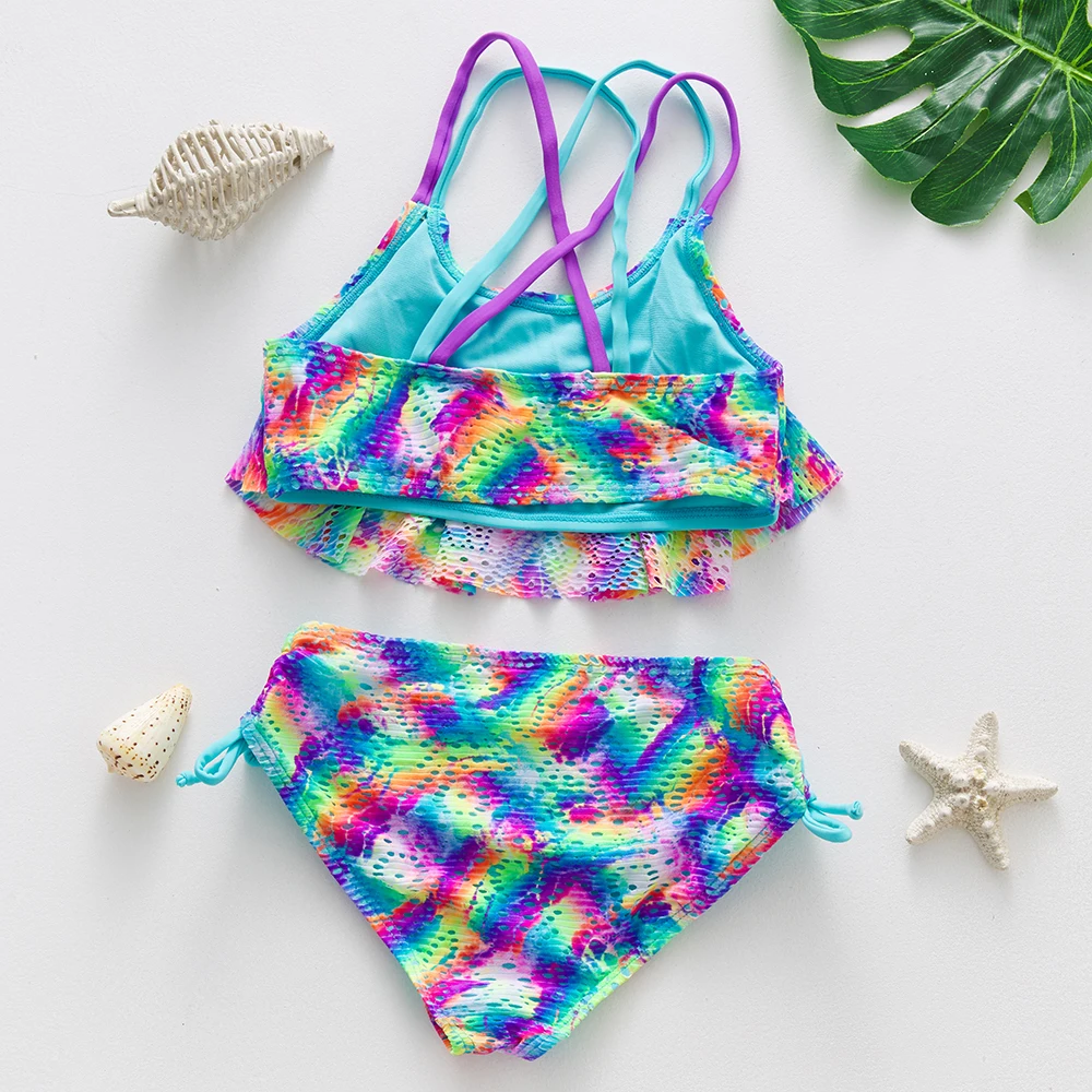 Новый 2021 одежда для купания девочек платье в складку купальник бикини комплект