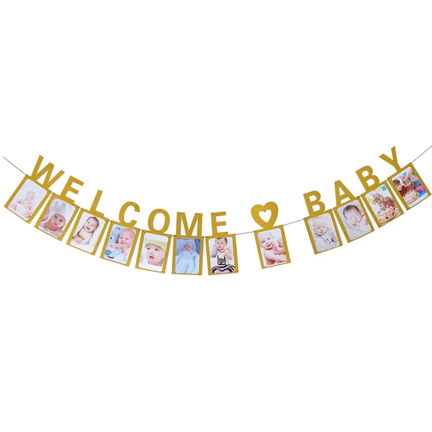 D-2 Welcome 12 месяцы фоторамка баннер Baby 1st декорации с днем рождения Baby Shower 1st для маленьких мальчиков девочек мой первый год вечерние поставки - Цвет: D-2 Welcome