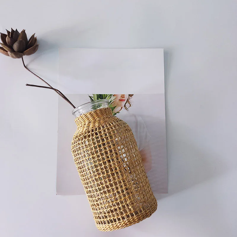 Straw Gl Flower Vase Japanese Pot in the Nordic Contracted Creative Basket to Water Plants | Дом и сад