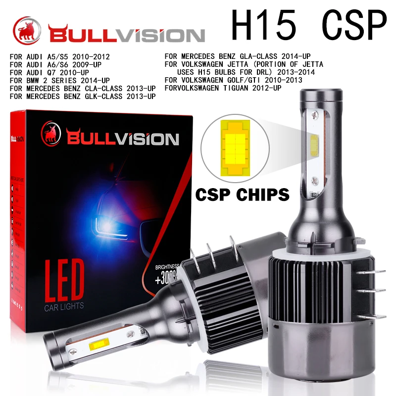 Bullvision H15 LED Canbus V-W Car Lights 16000LM 90W 6000K CSP turbo Error Free with EMC Replacement Headlight fog light bulb 1