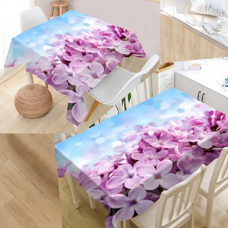 

Custom Nature Flowers Lilac Table Cloth Oxford Fabric Rectangular Waterproof Oilproof Table Cover Family Party Tablecloth