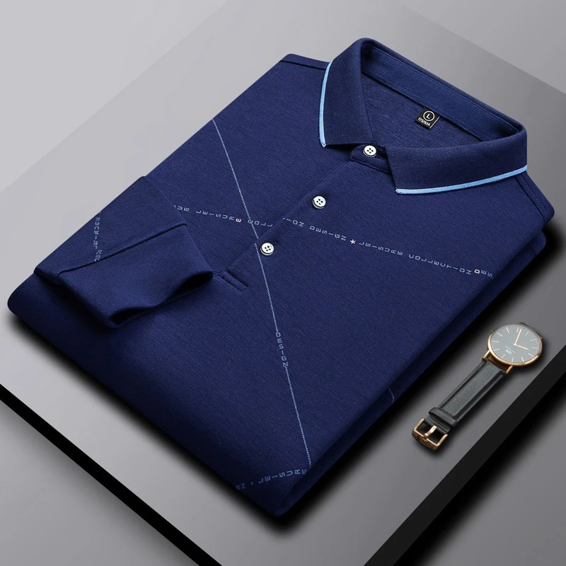 

Мужская рубашка-поло с длинным рукавом, в полоску