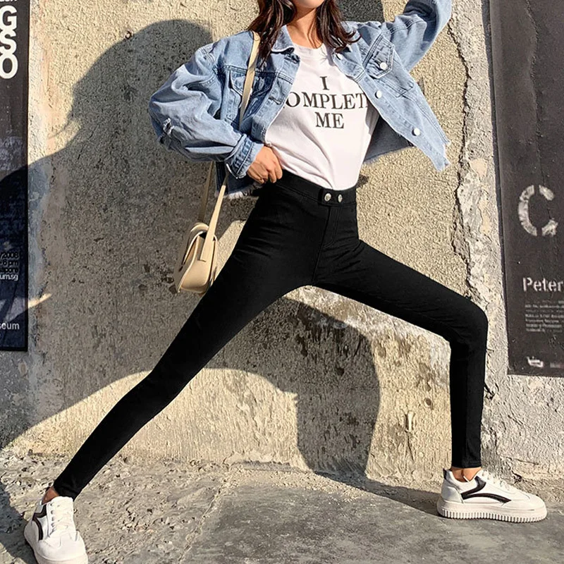 Высокая талия эластичный пояс длиной до щиколотки карандаш женские джинсы плюс