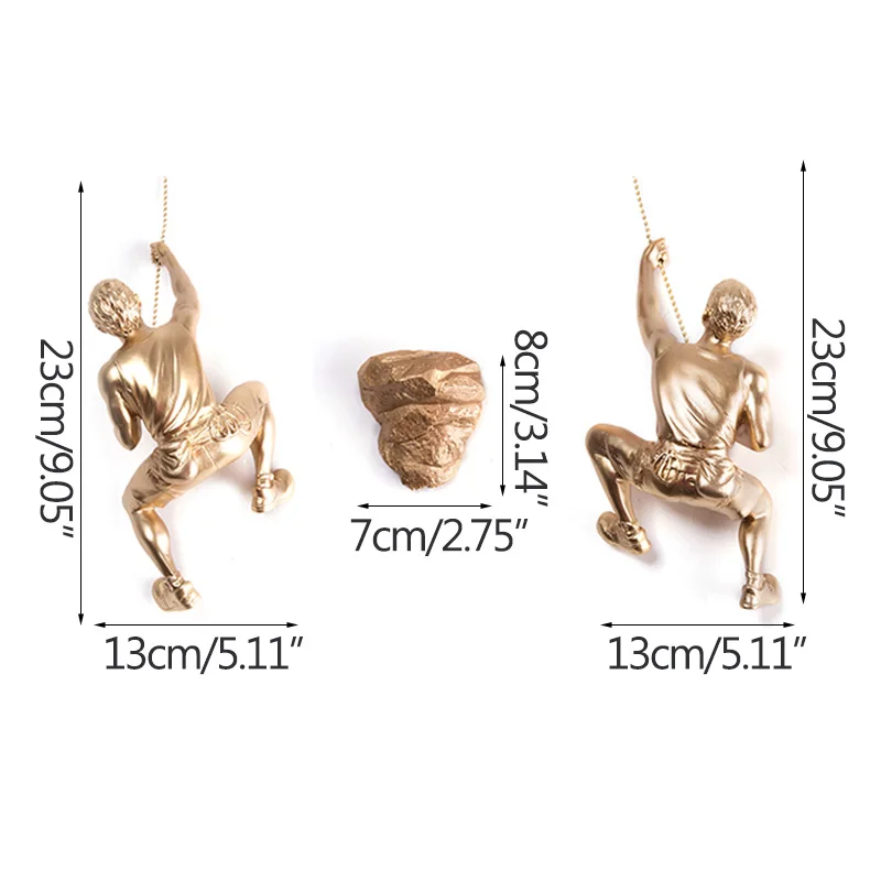 

Gold Rock Climbing Man Sculpture Wall Hanging Decoration Oranments Home Decor Resin Statue Figurine Gym Decoration Accessories
