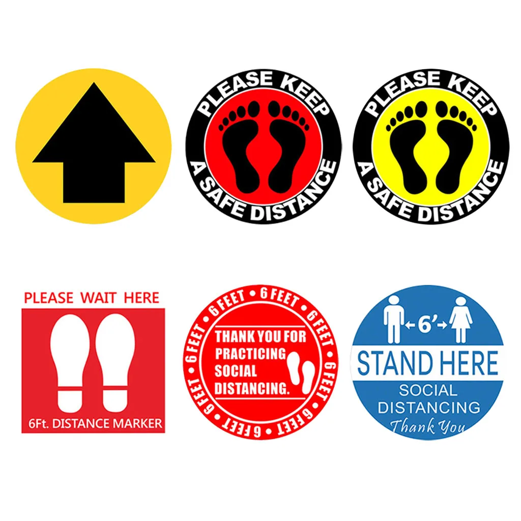 

5pcs Shop Floor Stickers Decal Social Distancing 6ft Stand Apart Wait Here 30cm