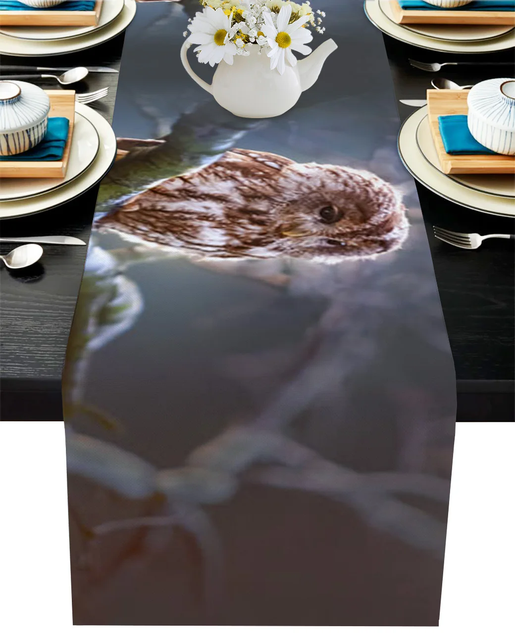 

Oil Painting Owl Forest Table Runner Wedding Table Decoration Dining Table Decor Placemat Christmas Decor Tablecloth