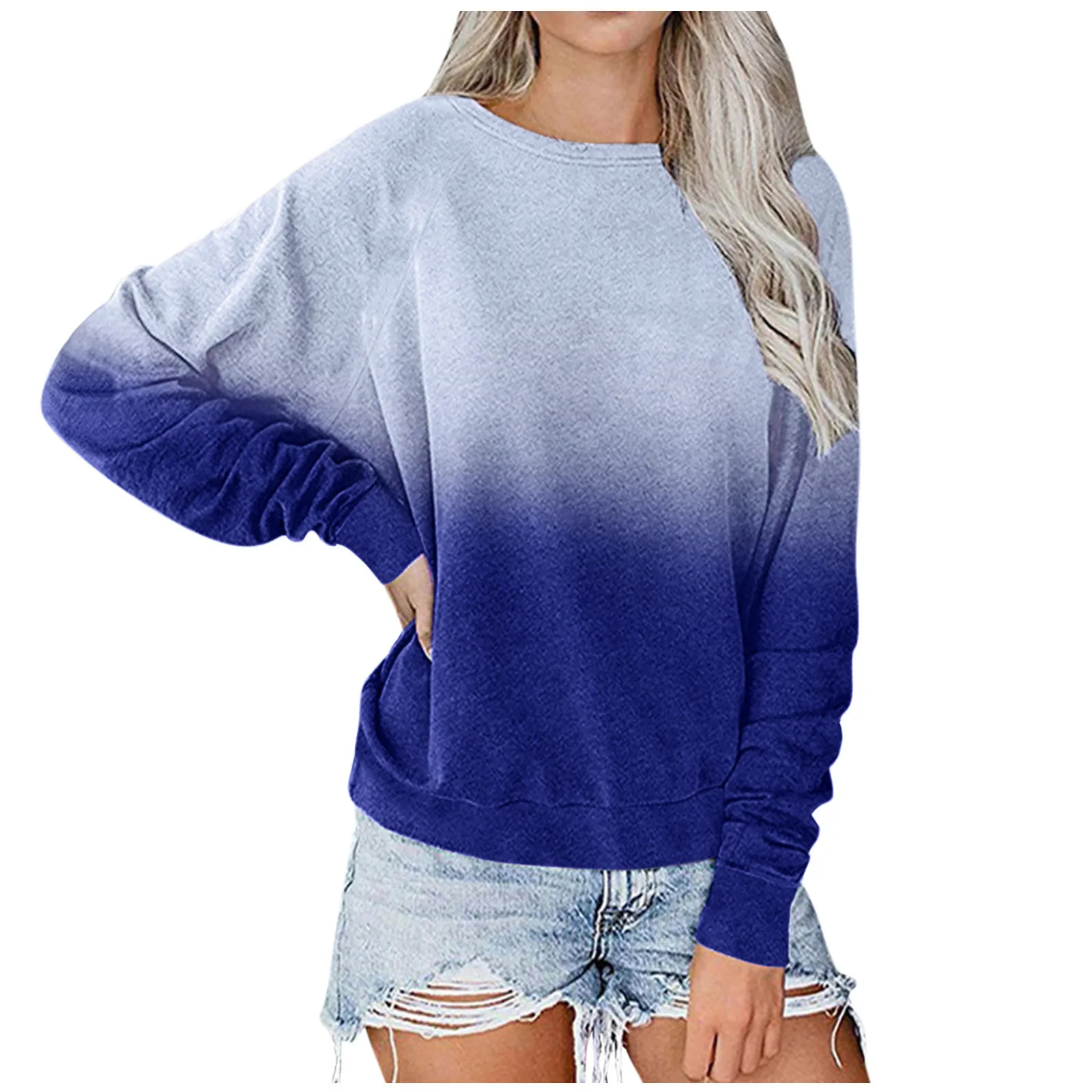 

Women Ladies Gradient Color Pullover Sweatshirt Autumn Winter Casual Loose Long Sleeved Sweatshirt Tops pull femme 2021 A40