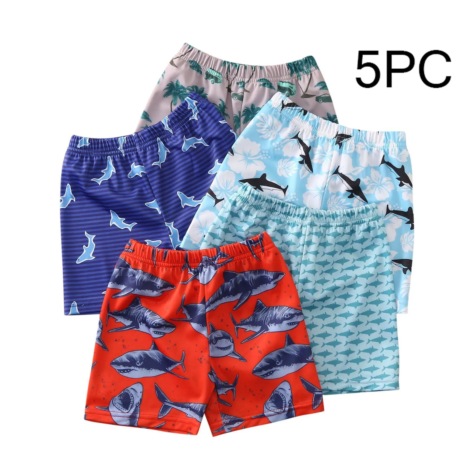 

5pc Toddler Infant Kids Boys Dinosaur Shark Printed Swimming Trunks Beach Shorts Surfing Hawaiian Style Beach Pants 1-5t