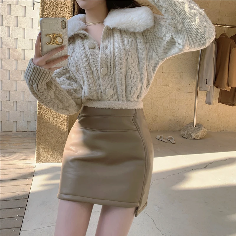 

Women Autumn Winter Sweaters Elegant Short Cardigans Fashionable Thicken Retro Knitted Lady Tops