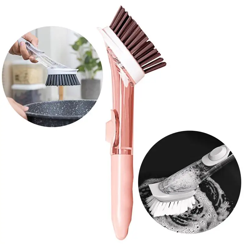 

Щетка для чистки горшков с длинной ручкой, щетка для домашней уборки с дозатором для мыла