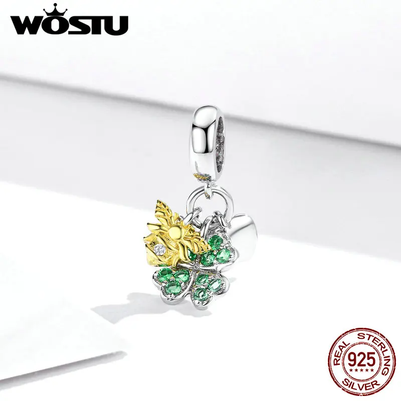 WOSTU Горячая Мода 100% Настоящее серебро 925 пробы кулон клевер с Пчелой Шарм мотаться