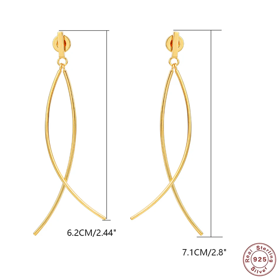 

TUNGSTE Simple Stylish Earrings Minimalist Gold Long Curve Line Stud Drop Earrings For Women Ladies