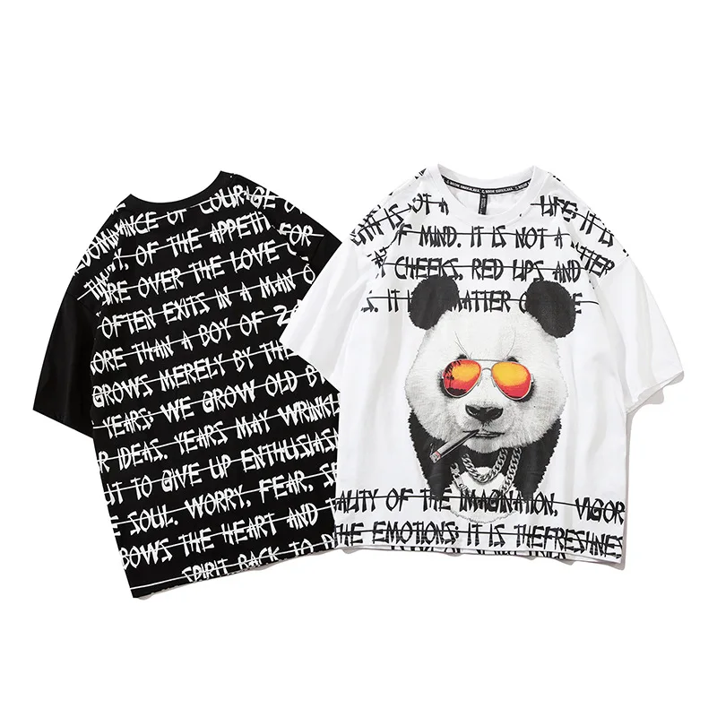 

High street simple T-shirt trendy street oversize loose panda letter print Short Sleeve Tee