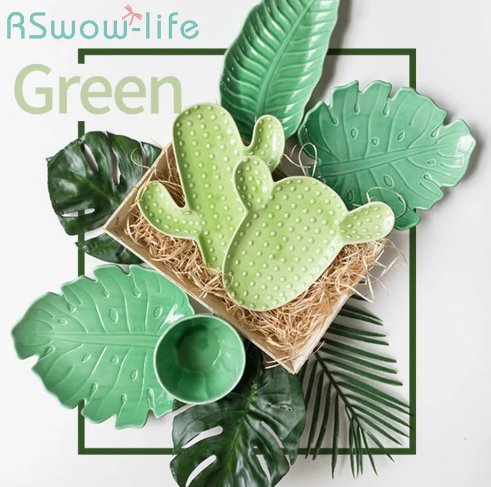 Креативная керамическая тарелка с тропическими растениями посуда домашняя для