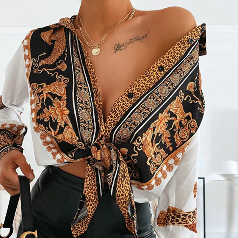 Женская Повседневная Блузка в стиле барокко белая Банкетная рубашка с узором