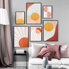 Геометрический постер с изображением солнца, Абстрактная Картина на холсте среднего века, желтая и розовая печать, Настенная картина, скандинавский Декор для дома