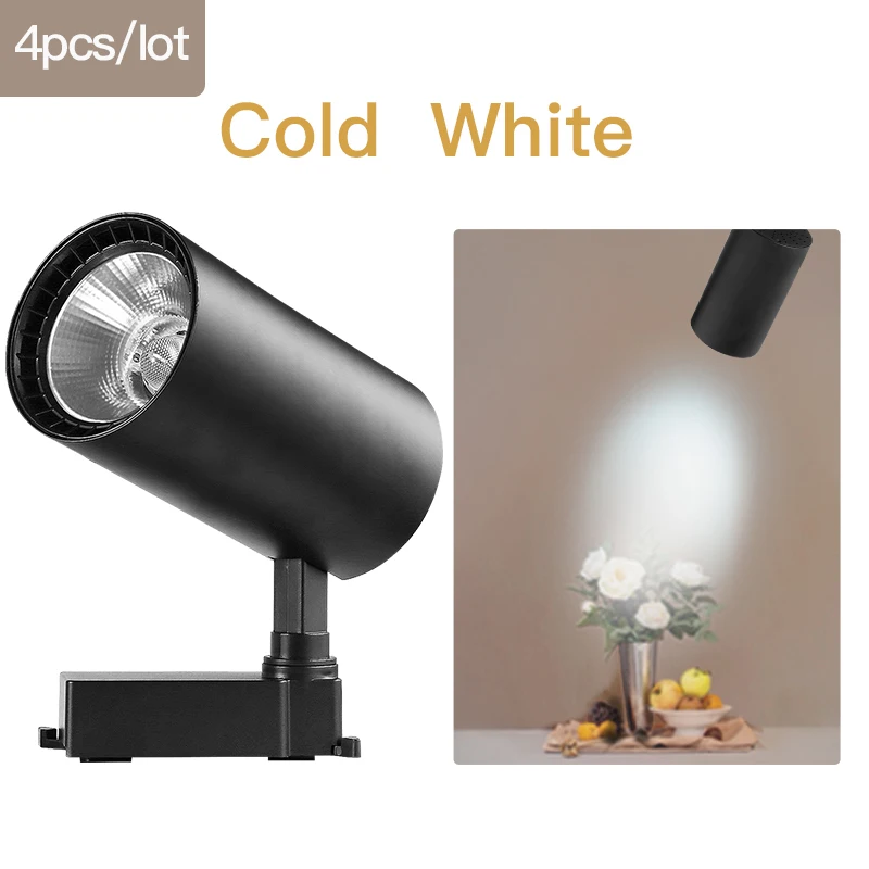 Black-Cold White COB светодиодный Трековый светильник 220V 12/20 Вт, 30 Вт, 40 Вт регулируемый Точечный светильник Алюминий потолочный рельсы для Кухня магазин - Испускаемый цвет: Black-Cold White