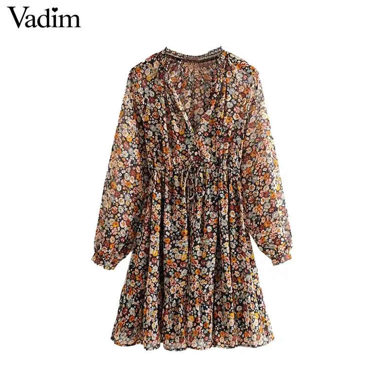Vadim женское шифоновое мини-платье в стиле ретро с цветочным узором v-образным