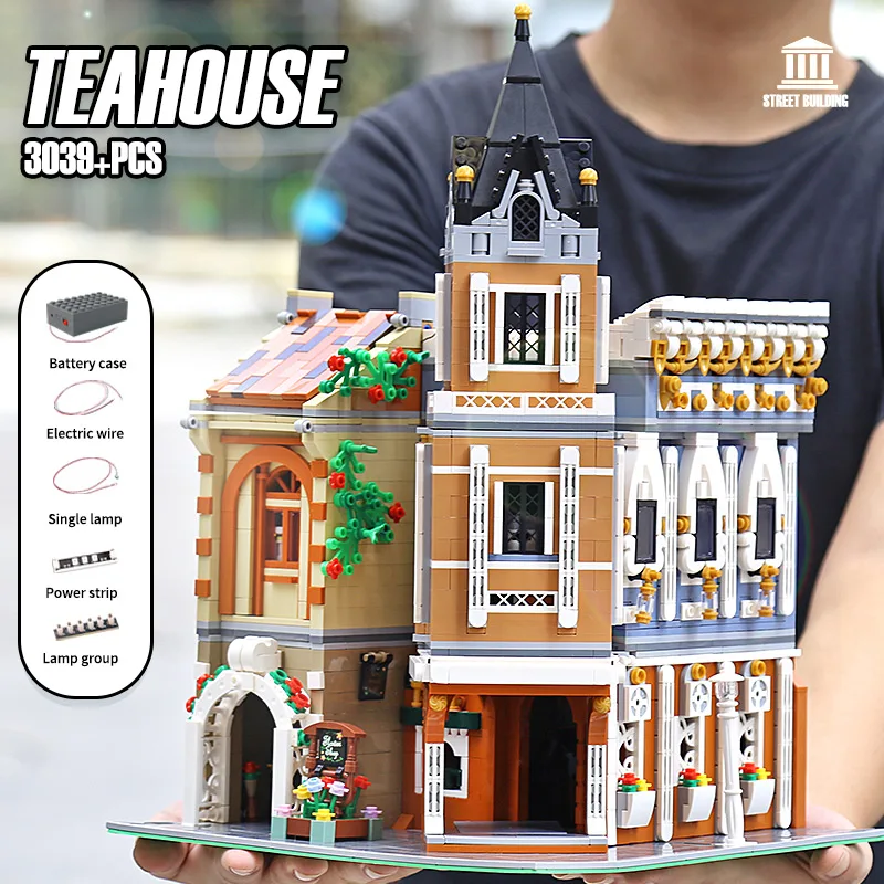 Молд король 16026 уличный здание MOC послеобеденный чай Ресторан модель