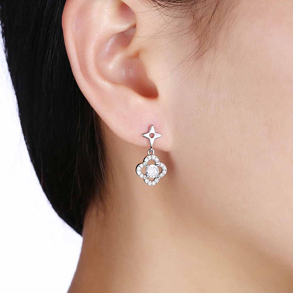 

ZEMIOR 925 Sterling Silver Stud Earrings For Women Hollow Out Flower 5A Clear Cubic Zirconia Earring Anniversary Fine Jewelry