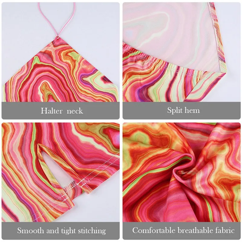

SHUJIN Wave Print Sexy Backless Halter Dress Women Party Summer Sleeveless Short mini Dress Elegant Y2K 90s Fashion Streetwear