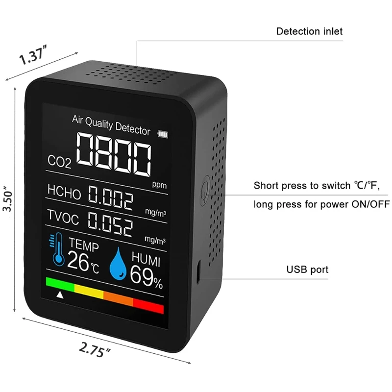 

G5AB Multifunctional 5 in1 CO2 Meter Wifi & 60 Days Data-hold Digital Temperature Humidity Sensor Tester TVOC HCHO Detector