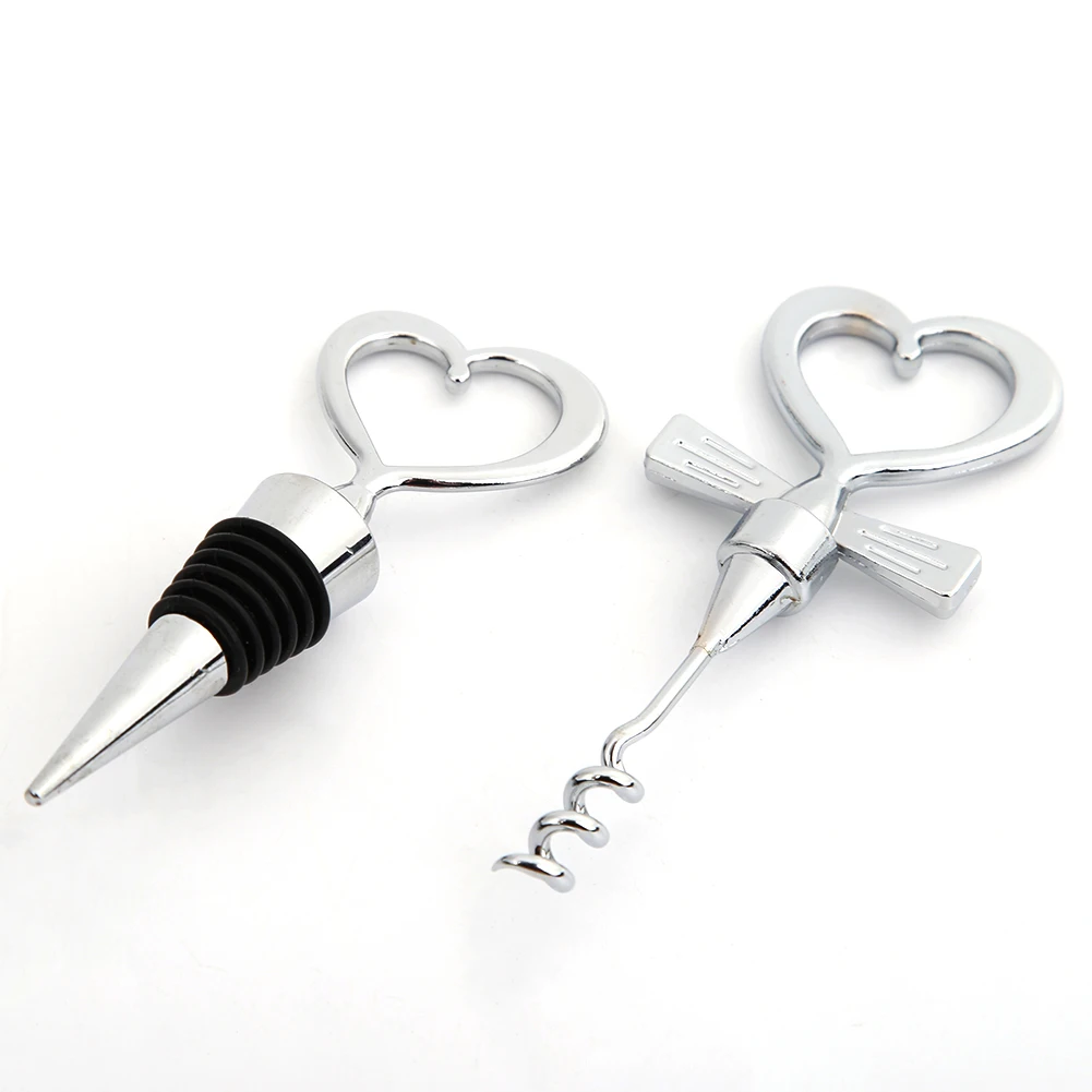 2pcs Сердце любовь штопор открывалка для бутылок вина+ пробка для вина свадебный подарок сувениры для гостей открывалка для бутылок Набор Свадебные украшения - Цвет: 2pcs
