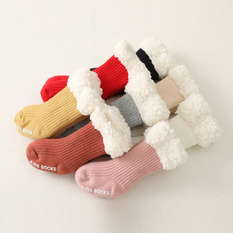 

Thicken Baby Girls Knee High Socks Lamb Wool Autumn Winter Children Socks Anti Slip Warm Baby Floor Sock Boys Casual Sock