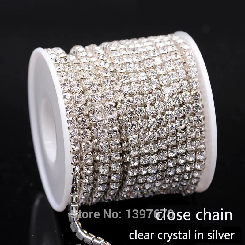 

1Yards/lot ss6-ss18 dense Crystal rhinestone chain close crystal in silver Sew on Cup chain for clothing ornament accessories