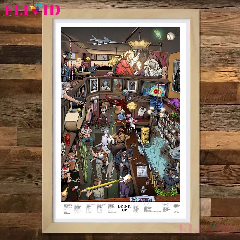 

Drink Up Abstract Religious Bar Funny Nordic Poster Wall Pictures For Living Room Wall Art Canvas Painting Home Decor Unframed