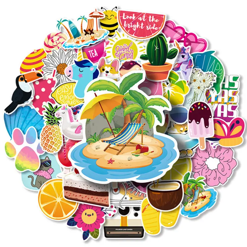 

50PCS Outdoor Hawaii Surfing Stickers Summer Tropical Beach Surfing Waterproof DIY Surfboard Car Skateboard Decal Sticker
