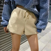 flectit cozy faux fur sherpa lounge shorts women drawstring high waist warm shorts fall winter boots shorts outfits