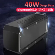 40W bluetooth 5.0  Speaker Column Portable Speaker IPX7 Waterproof Subwoofer with 360 Stereo Sound Outdoor Speakers Boombox