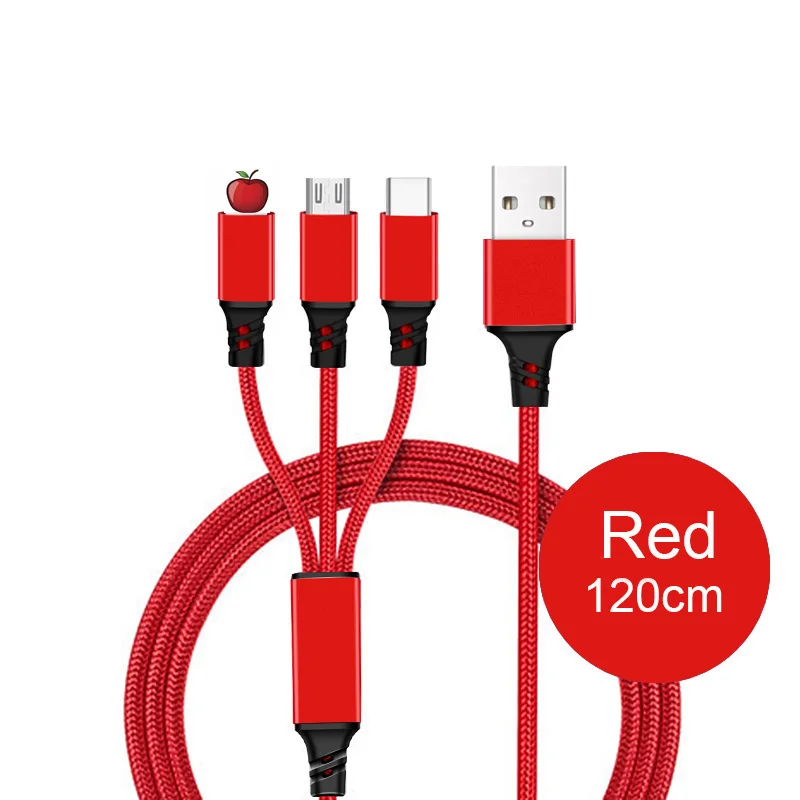 Red USB 3 в 1 кабель для зарядки для iPhone 6 3.0A кабель для быстрой зарядки Ssb tipo c для телефона Android кабель usbc кабель usb - Цвет: Red