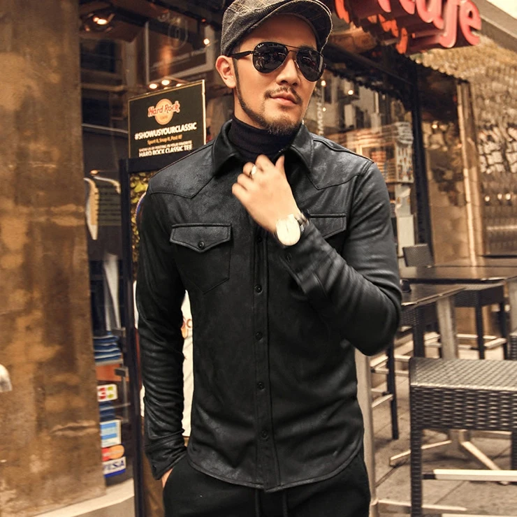 Новинка модная мужская эластичная плюшевая рубашка одежда черная с длинным