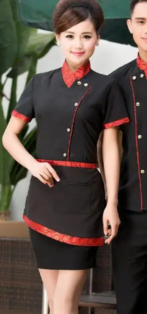red Women short Дизайн,, рабочая одежда для кухни, официанта, официантки, Униформа, желтый, красный, розовый, красный, униформа официанта - Цвет: red Women short
