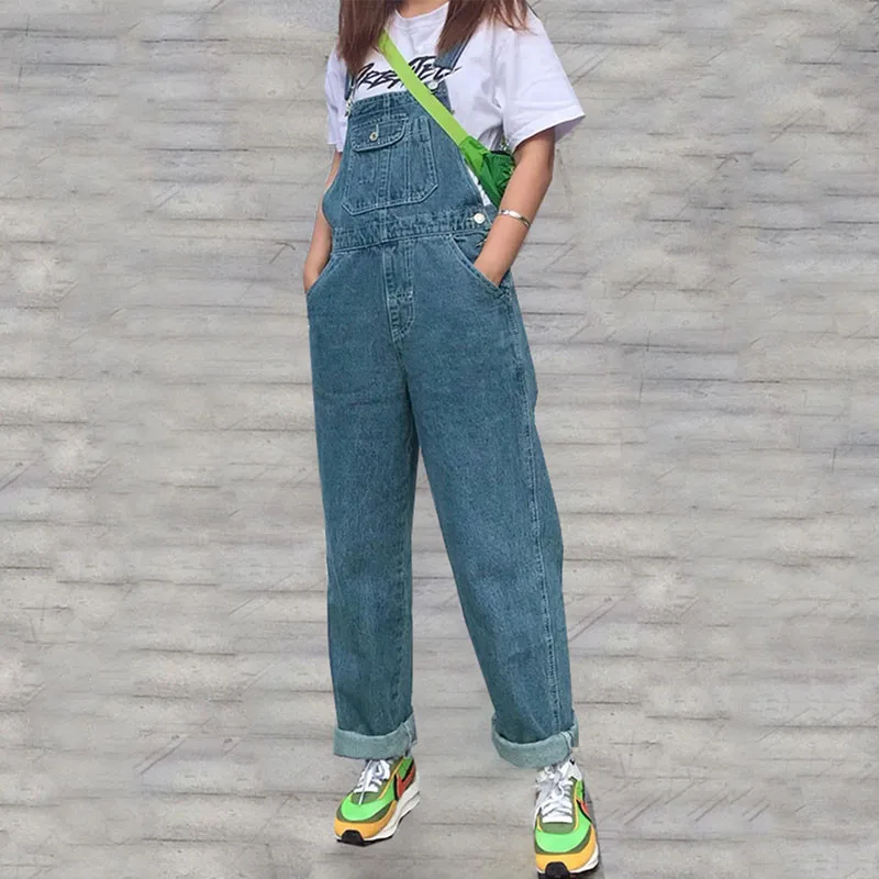 Женский комбинезон джинсовый женский свободный цельный корейский Ретро большие