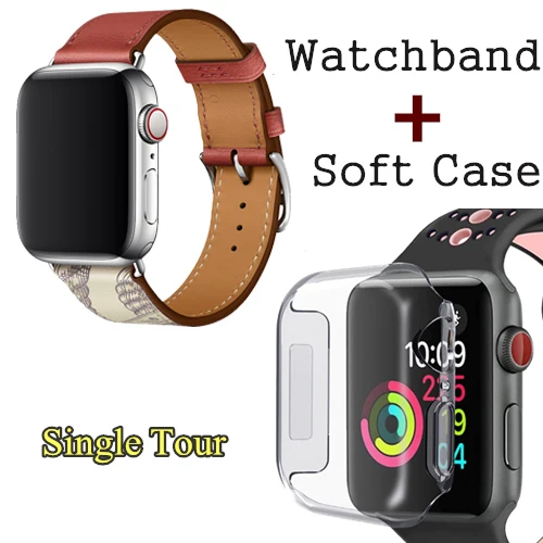 Herm логотип на застежке Свифт кожаный двойной один тур часы ремешок для Apple Watch серии 5 4 3 44 мм 40 мм браслет для iWatch - Цвет ремешка: Brique Beton