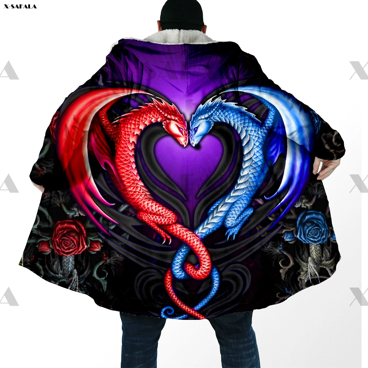 Толстовка с капюшоном и 3D-принтом дракона воина длинное пальто плащ толстая