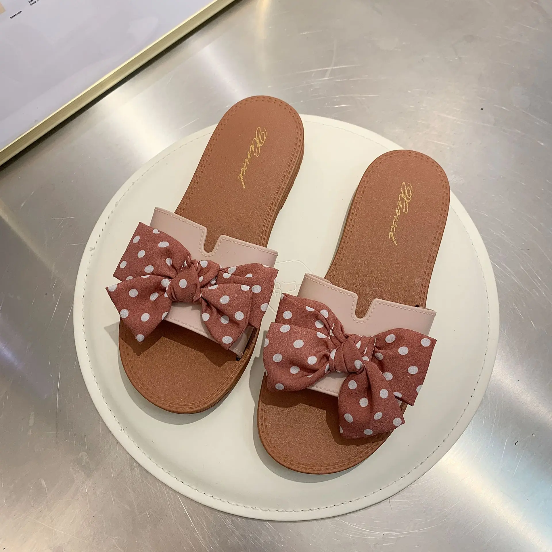 Slippers Women's All-match Fashion Bow Sandals Summer Holiday Beach Shoes Flat Non-Slip Slippers Womens Slippers Outdoor