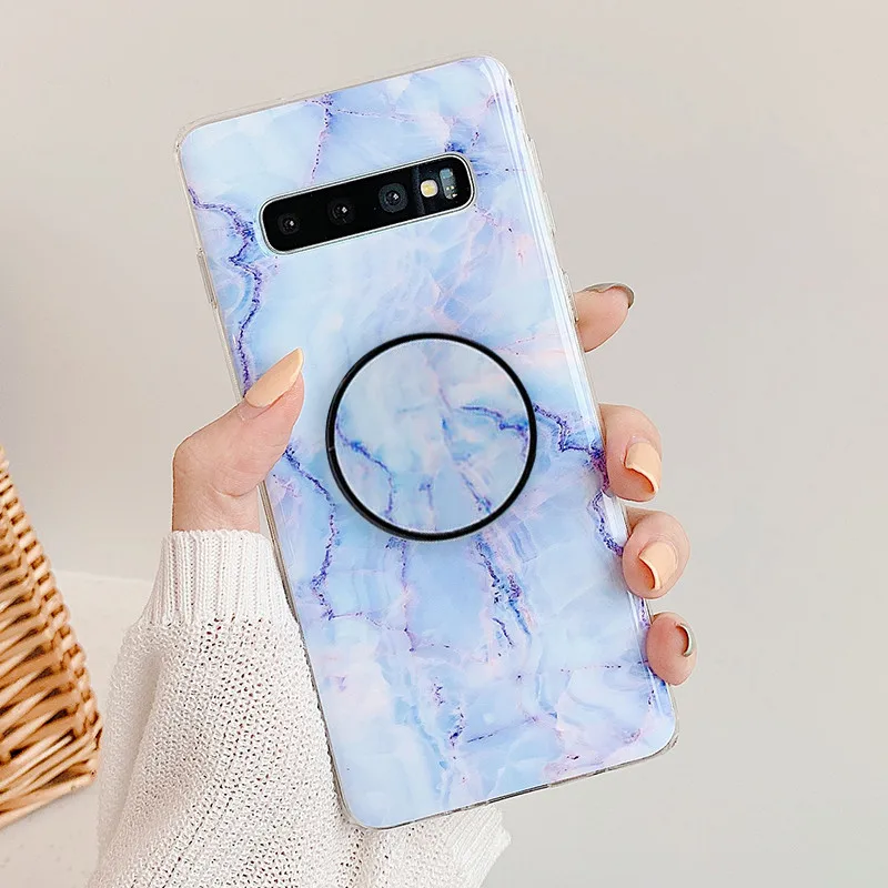 FLYKYLIN подставка для держателя для Samsung Galaxy S8 S9 S10 Plus S10e задняя крышка на розовый мраморный лист Мягкий ТПУ силиконовый чехол для телефона - Цвет: 0932  A3