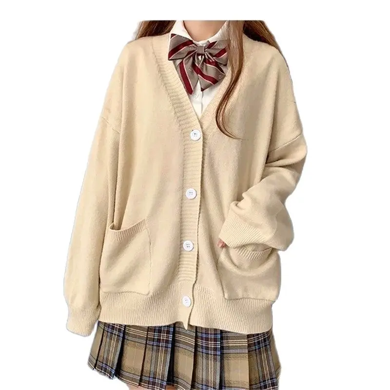 

2021 Autumn Sweaters for Women V-neck JK Uniform with Sweater Coat Knitted Cardigan Loose Lantern Sleeve Women's