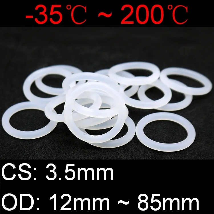 

10pcs VMQ O Ring Seal Gasket Thickness CS 3.5mm OD 12~85mm Silicone Rubber Insulated Waterproof Washer Round Shape White Nontoxi