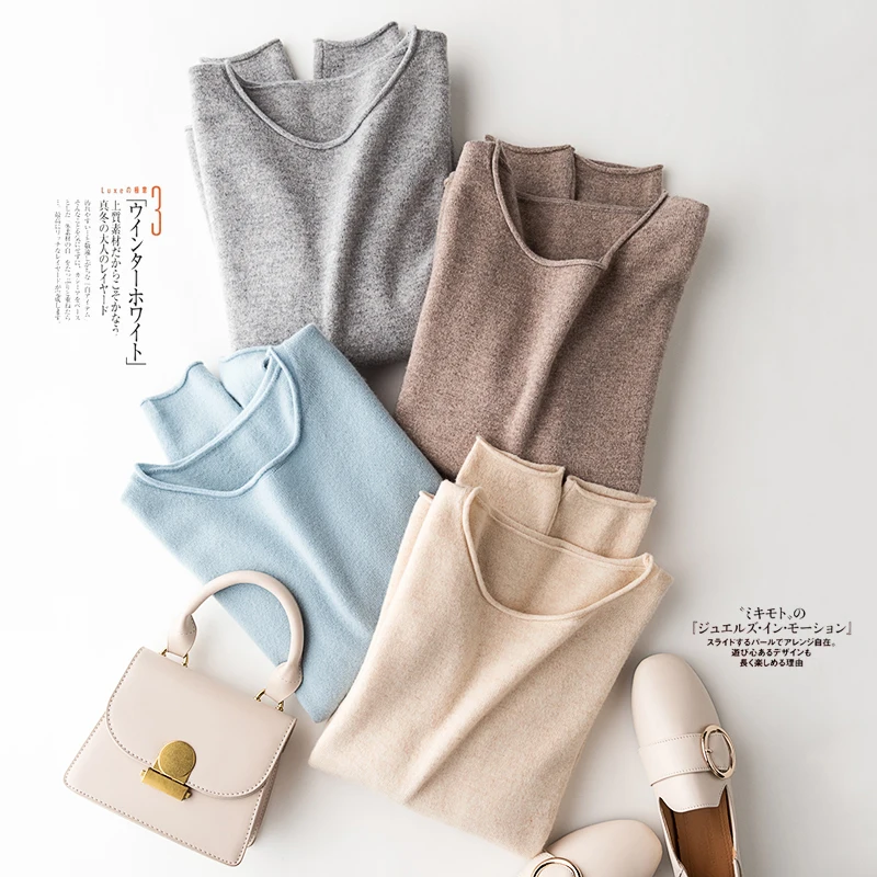

2020 Autumn and Winter new solid color all-match round neck sweater for women slim fit slim temperament knitted base sweater