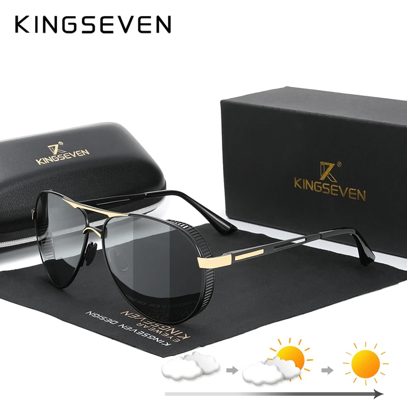

KINGSEVEN Men's Aluminum Sunglasses Photochromic With Polarized Lens Steampunk Style Fishing Driving Sun glasses Men Goggles