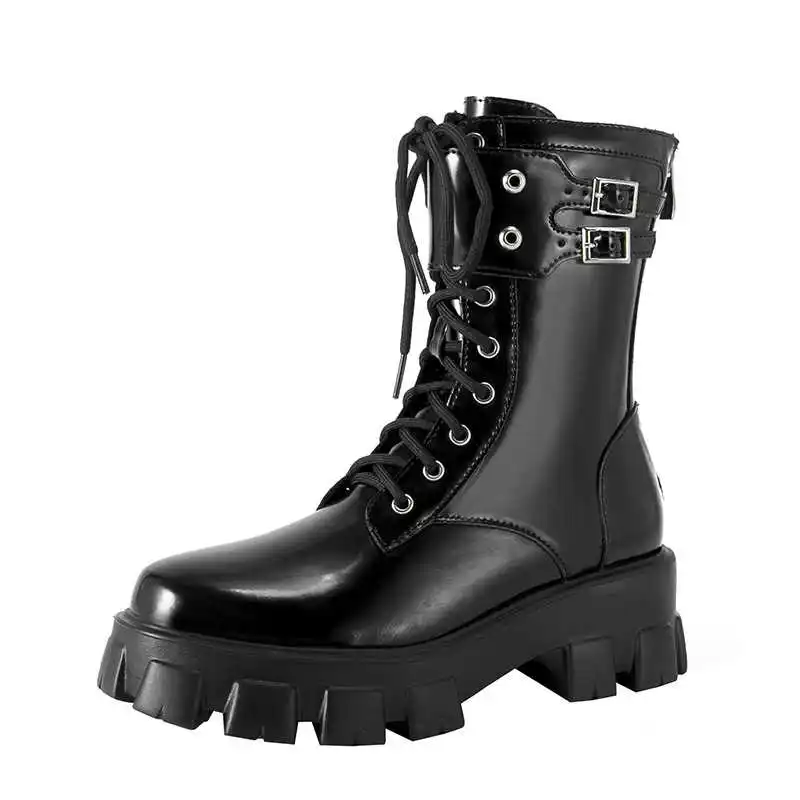 

the same of Martin boots, women's thick soled 2020 new mid barrel Knight boots, British Wind