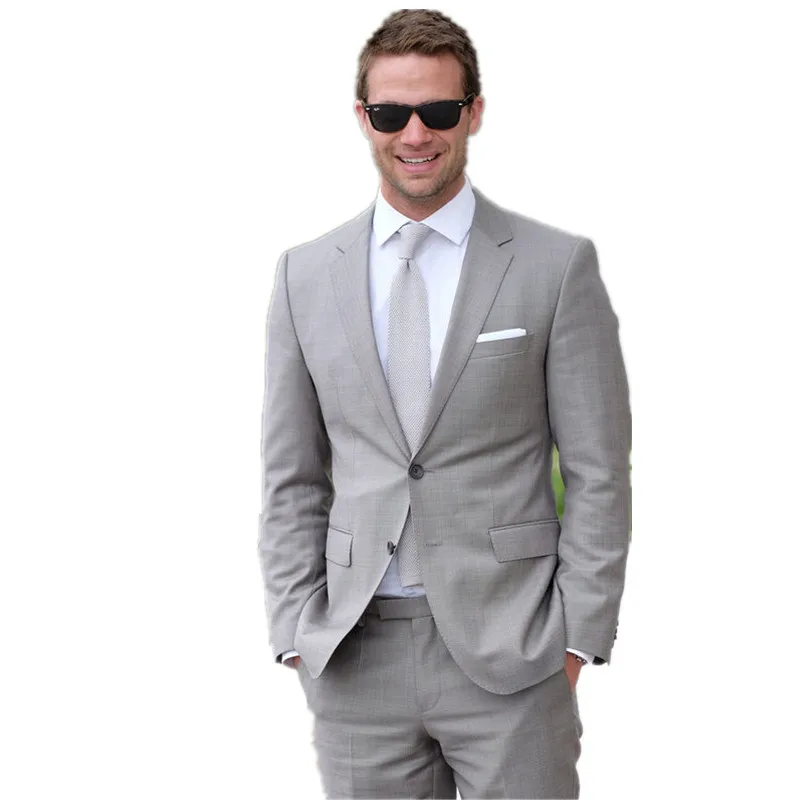 New Mens suits for weddings Light Gray Men Suits Formal Occasion Business Suits Prom Suits Jacket +Pants