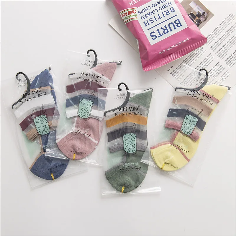 Элегантные женские прозрачные цветные носки в Корейском стиле удобные шелковые