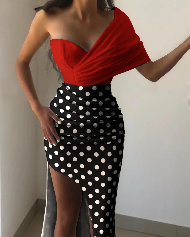 

One Shoulder Ruched High Slit Party Dress Women summer 2021 new fashion dresses